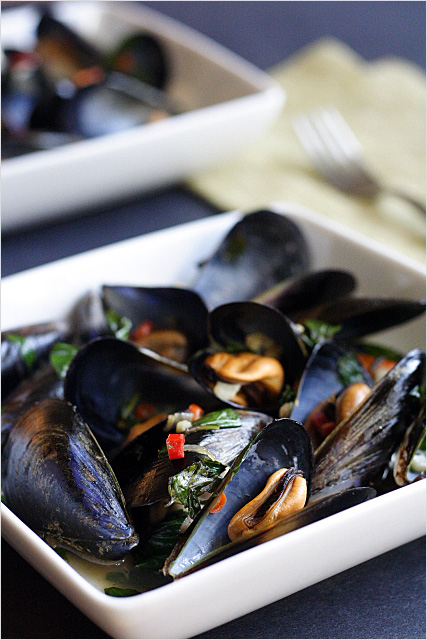 Jean-Georges's Steamed Mussels with Lemongrass, Thai Basil, Chilies, and Coconut Juice